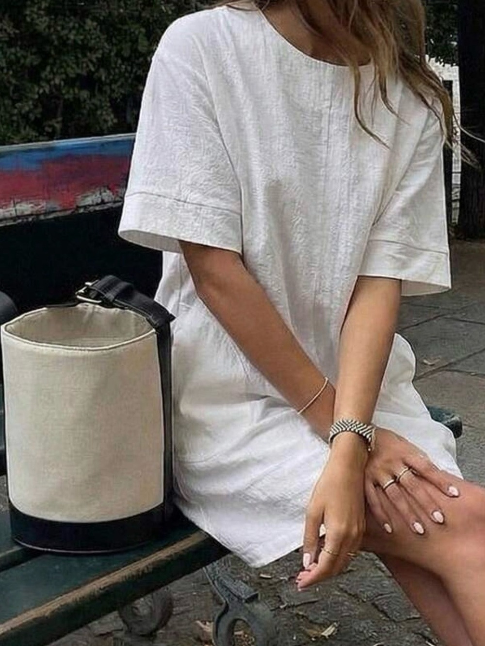 Minimalist White Linen Short-Sleeve Tunic Top Dress